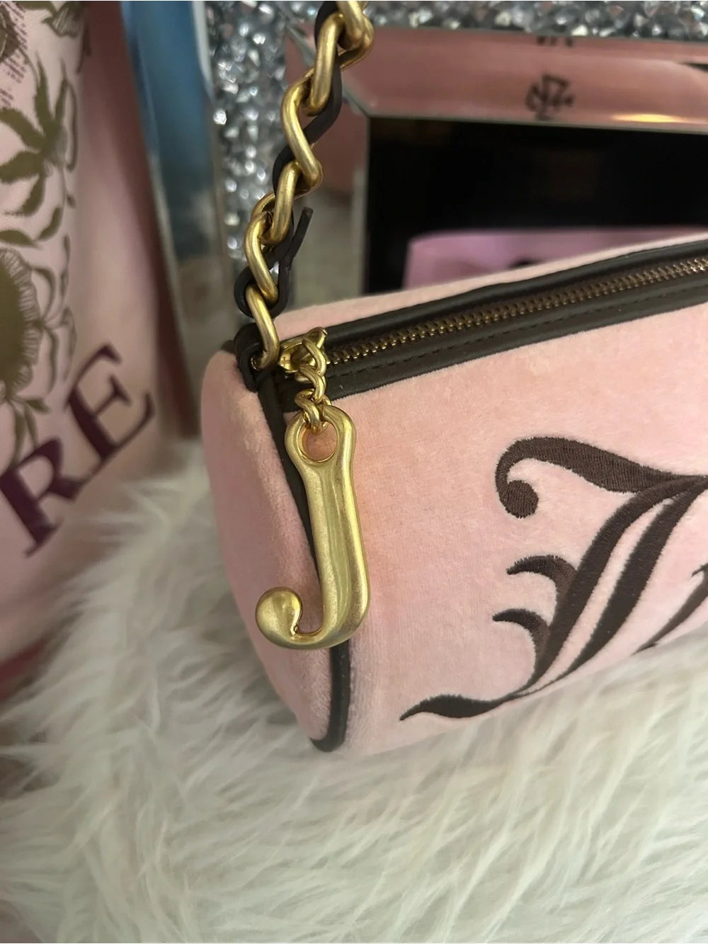 NWT Y2K Vintage 2007 Juicy Couture Pink Velour Brown Leather Tootsie Barrel Bag